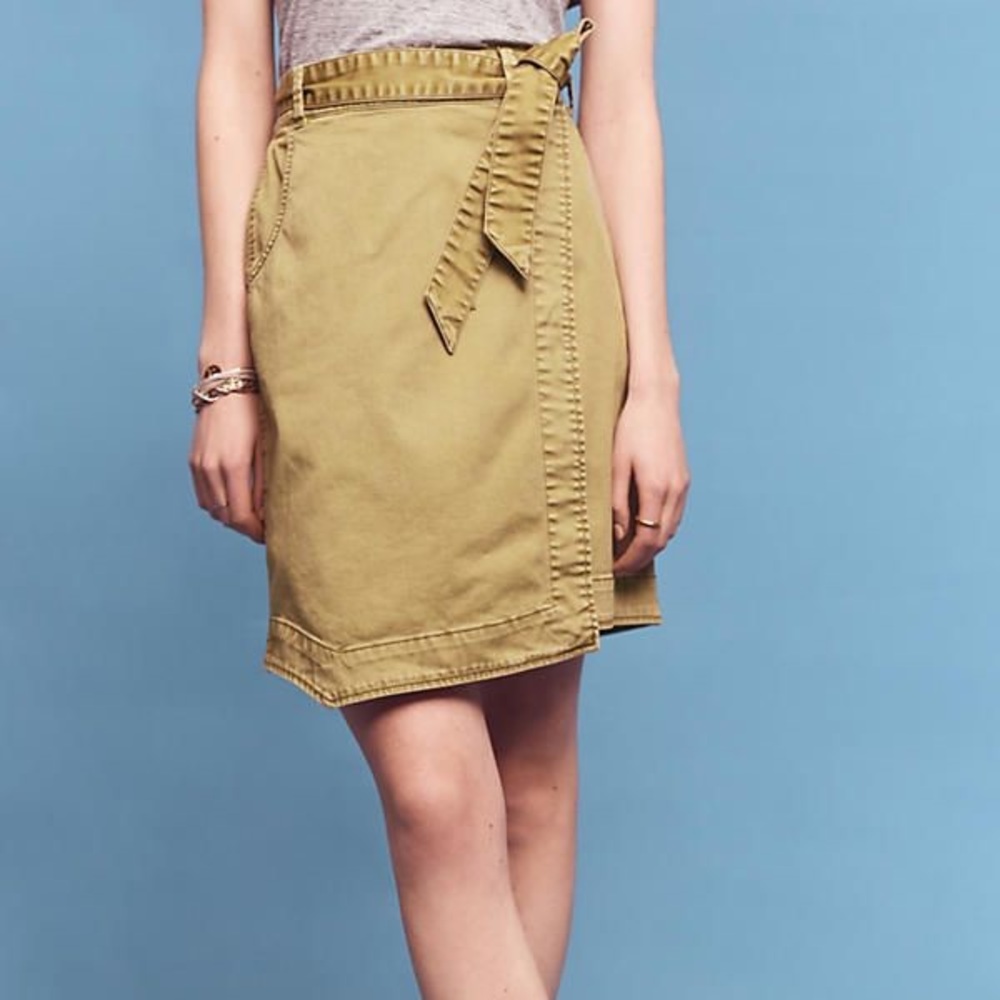 Anthropologie Olive Asymmetrical Chino Skirt by Pilcro